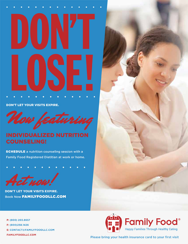 Family Food Don't Lose newsletter advertising nutritional counseling