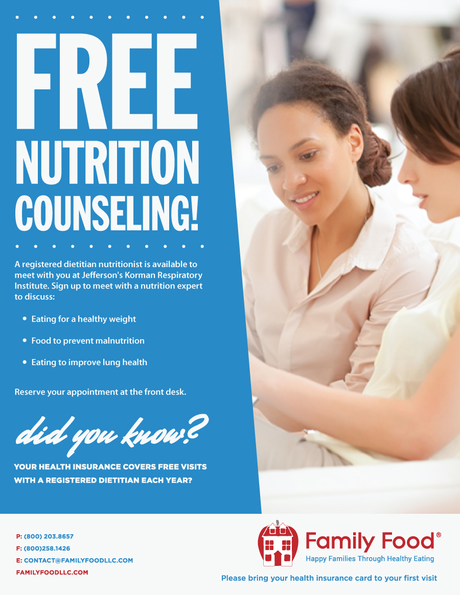 Family Food newsletter advertising nutritional counseling
