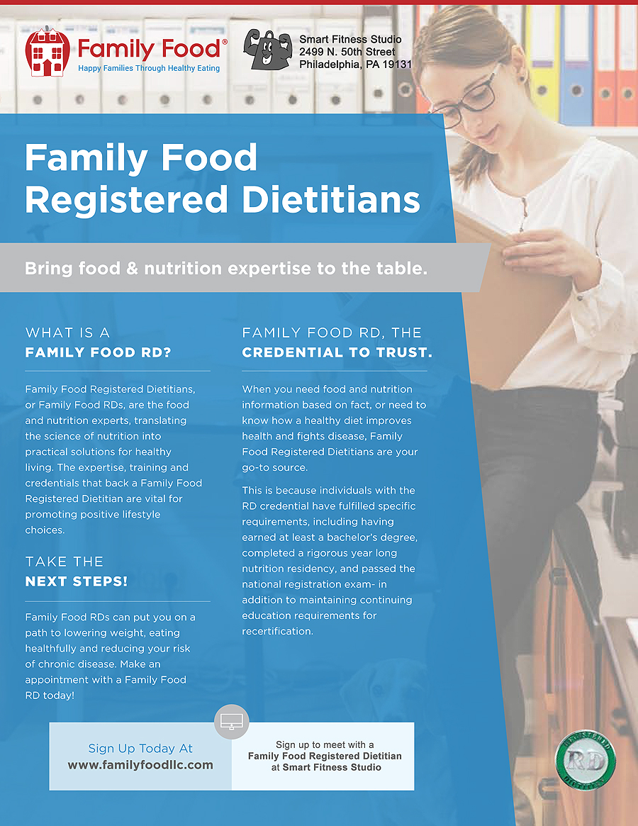 Family Food Registered Dietician flier advertising nutritional services