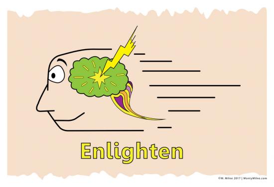 Sideview of smiling cartoon face with a lightening bolt striking the brain